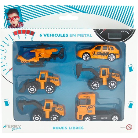  COFFRET 6 VEHICULES ROUES LIBRES METAL 