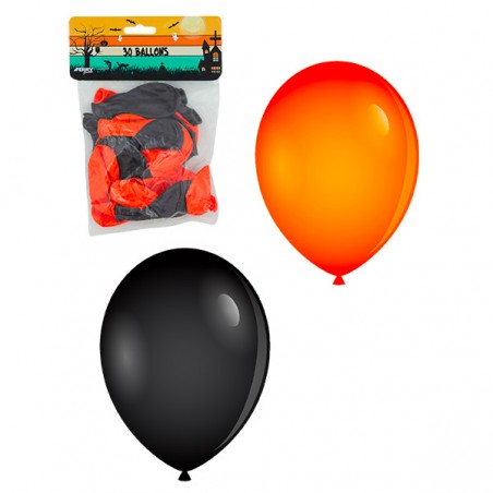  30 BALLONS HALLOWEEN ORANGE ET NOIR