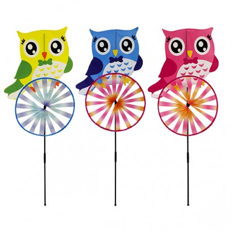 MOULIN A VENT ROUE HIBOU TISSU D30CM