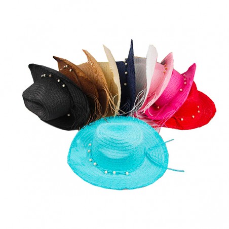 CHAPEAU FEMME PAILLE PAPIER PERLES T57